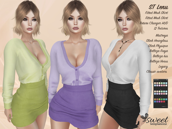 ST :: Lenu Outfit for Maitreya, Slink (P, H), Belleza (V, I, F), Legacy & Classic Avatars. 12 Text. Mix & Match 