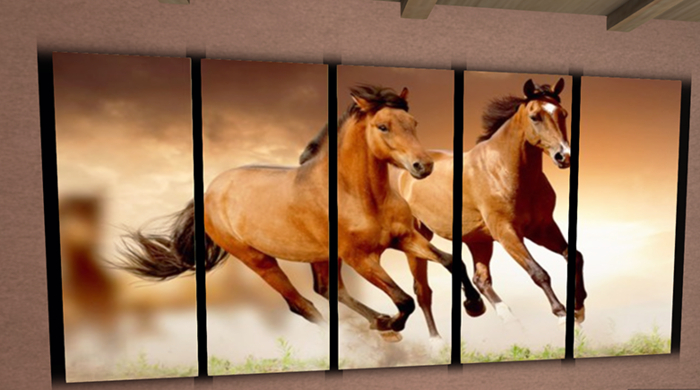 Running Horses  >> 5 Panel Aqua Art