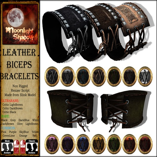 Second Life Marketplace "Moon_Sha" Leather Biceps Bracelet LightBrown