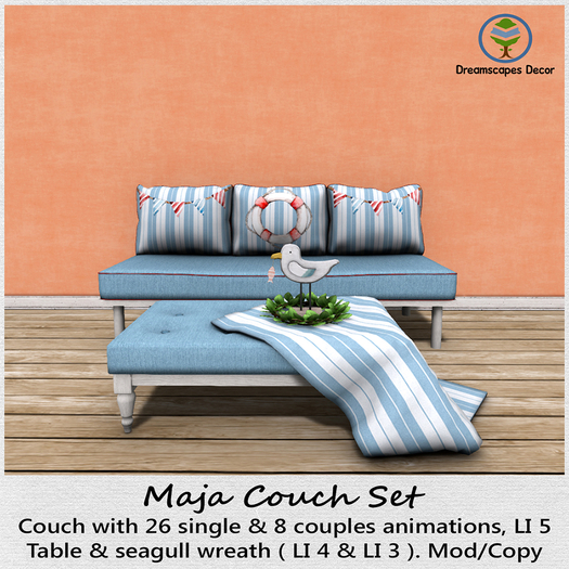 *Maja* Couch Set - Livingroom Set in maritime style with Couch & Table. Multiple single and couples (PG) animations.