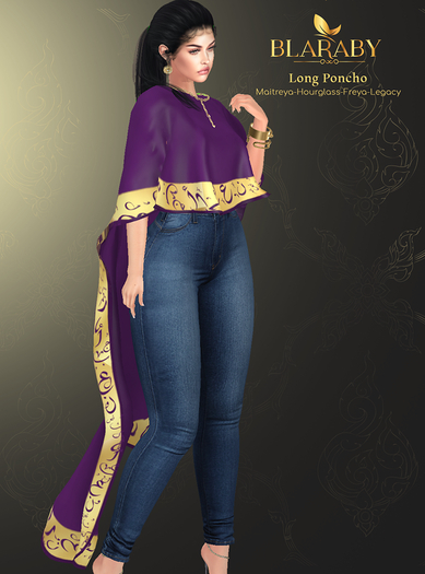 [BLARABY] Long Poncho[Arabic Letters Purple]