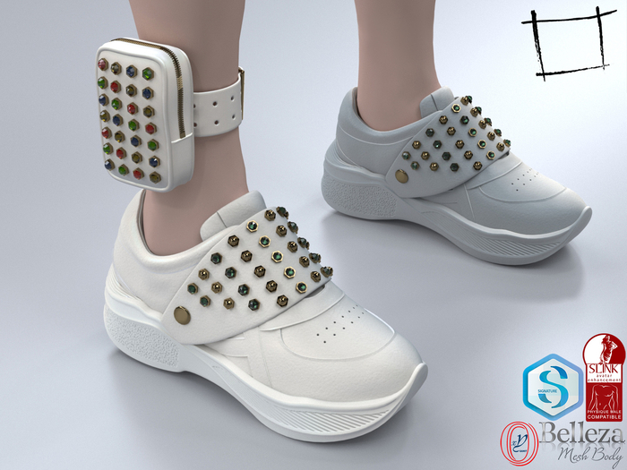 Men's Futuristic Metal Nuts Decorated White Sports Shoes Slink Male, Belleza Jake, Signature Gianni