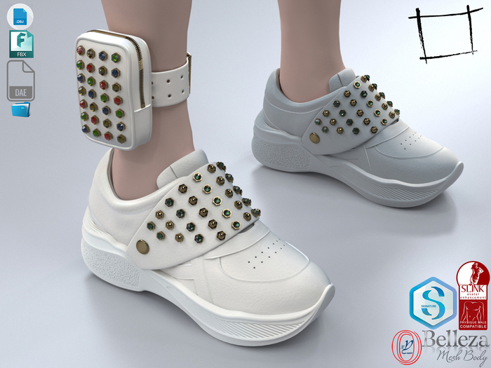 Dae Obj FBX Men's Futuristic Metal Nuts Decorated White Sports Shoes Slink Male, Belleza Jake