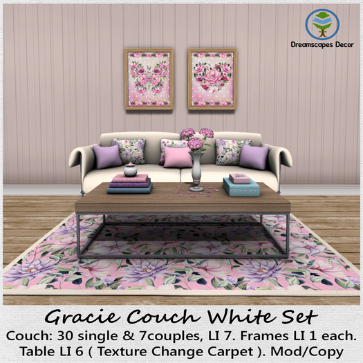 *Gracie* Couch White Set - Livingroom Set with Couch, Table and artwork.