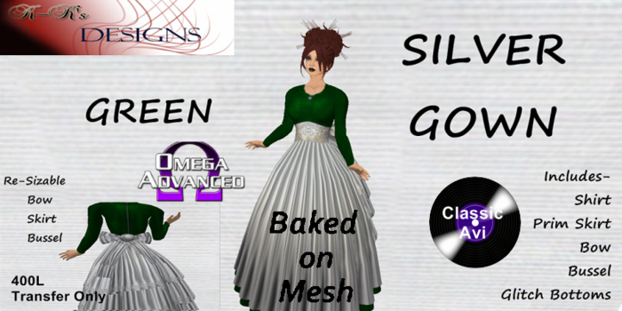 K-Ks Designs Silver Gown Green