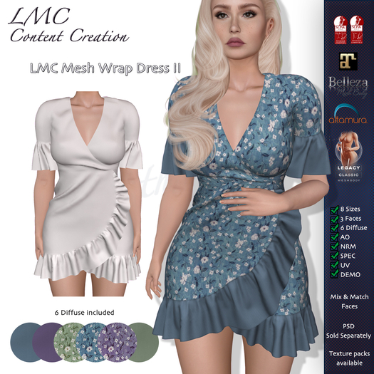 DEMO - LMC Mesh - Wrap Dress II - Textures Included - DEMO