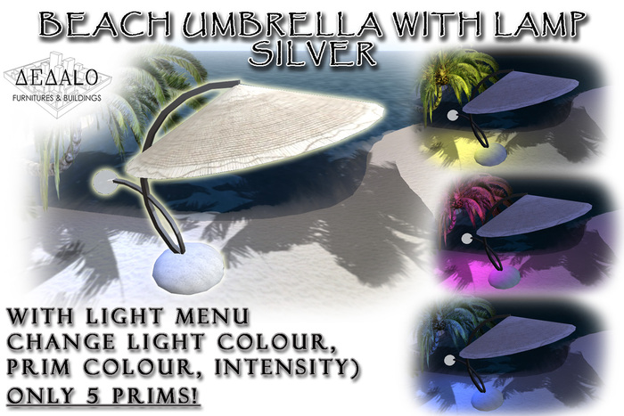 Beach Umbrella with Lamp Silver