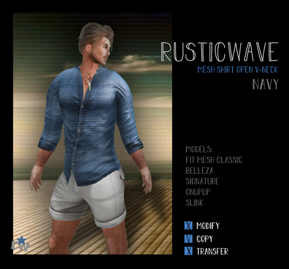 - SB.RUSTICWAVE - Mesh Shirt Open V Neck - Navy