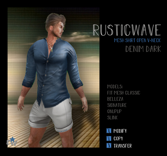 - SB.RUSTICWAVE - Mesh Shirt Open V Neck - Denim Dark