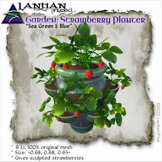 ~L/Fx~Strawberry Planter, SeaGreen&Blue (mesh/script) MCtbox