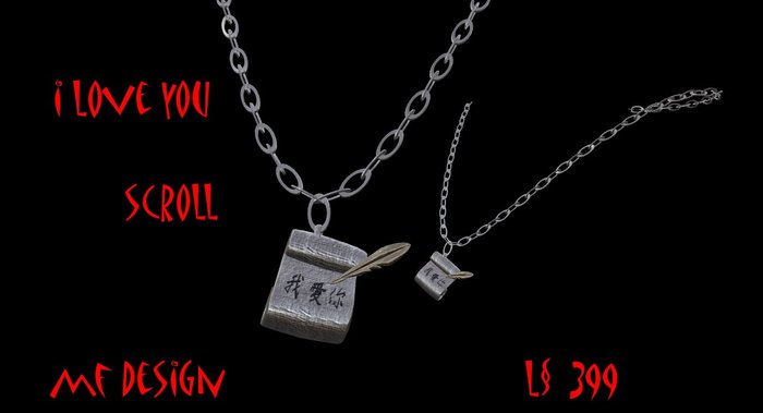 Necklace Engraved '' I LOVE YOU'' Scroll Pendant