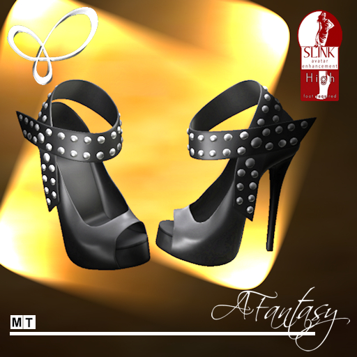 AFantasy HIGH SLINK Black Studded Open-toe Heels