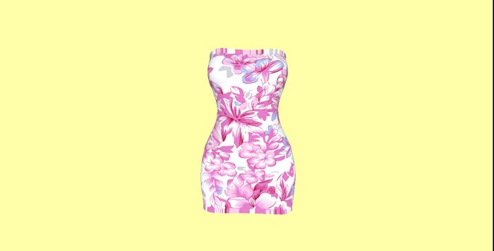 Fuscia Flower Strapless Dress Boxed