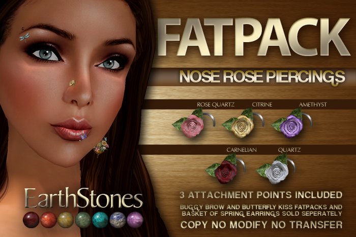 EarthStones Spring Piercings Nose Rose - FatPack (GIFT BOX)