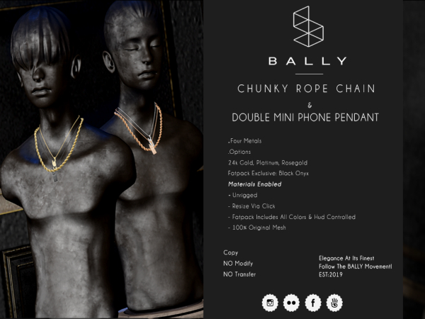 'BALLY' Chunky Rope & Double Mini Phone Pendant Platinum