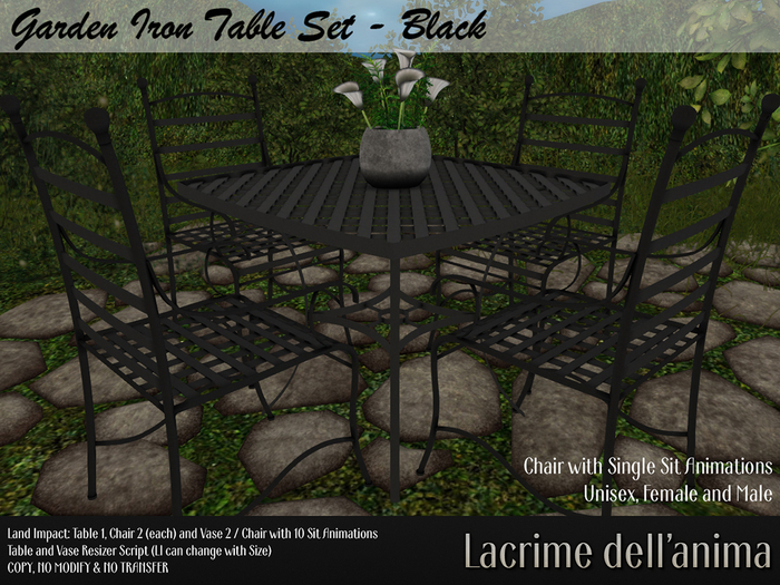 Garden Iron Table Set - Black