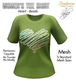 Women's Tee Shirt Heart Beads (Green Apple)