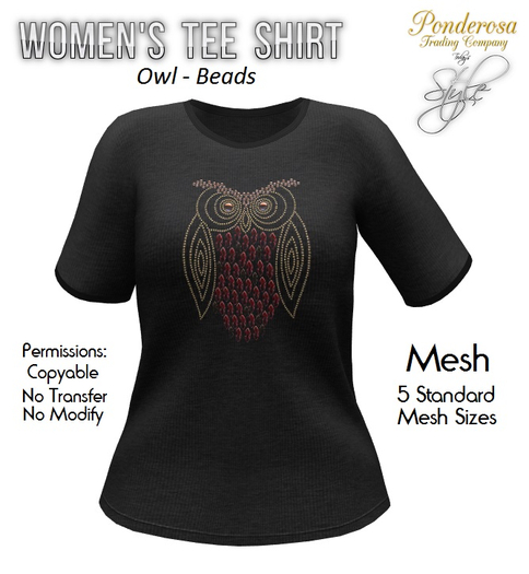 Women's Tee Shirt Owl Beads (Dark Gray)