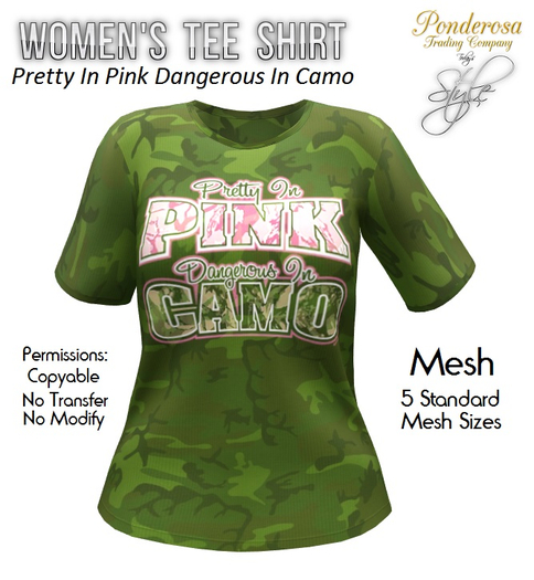 Women's Tee Shirt Pretty In Pink (Camo)