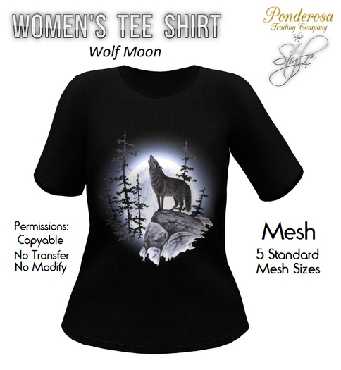 Women's Tee Shirt Wolf Moon (Black)