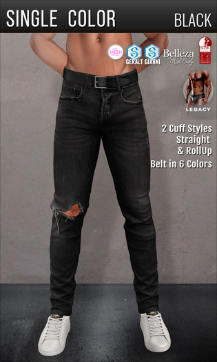 {COLD-ASH} Mens HOLLOWAY Ripped Jeans (Black-SingleColor)
