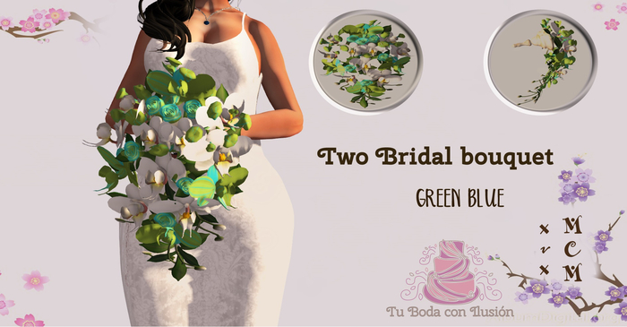 Two Bridal bouquet GREEN BLUE