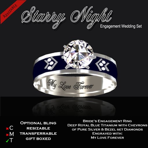 Exquisite Starry Night Engagement Ring - Silver/Blue