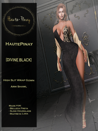 HautePinay [DIVINE BLACK] Wrapped High Slit Gown/Panty