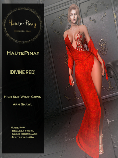 HautePinay [DIVINE RED] Wrapped High Slit Gown/Panty