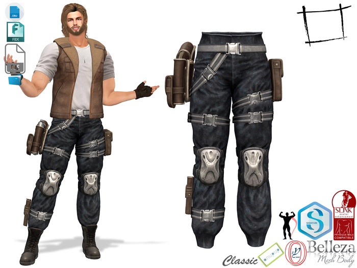 Dae Obj FBX Full Tactical Combat Pants With Pockets Holsters Gun Guards Slink Male, Belleza Jake