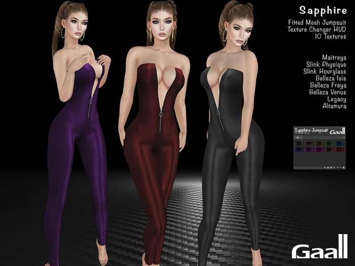 Gaall Sapphire Jumpsuit - Maitreya, Slink (P, H), Belleza (V, I, F), Legacy and Altamura. 12 Text HUD