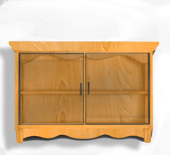 Wall shelf with double glass door.  Door opens and closes