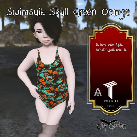 Tiny Gothics Tweenster Swimsuit Skull Green Orange