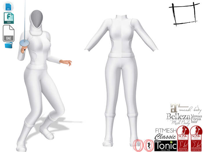 Dae Obj FBX For Female Fencing Suit Slink, Maitreya, Ocacin Voluptuous, Belleza, Tonic