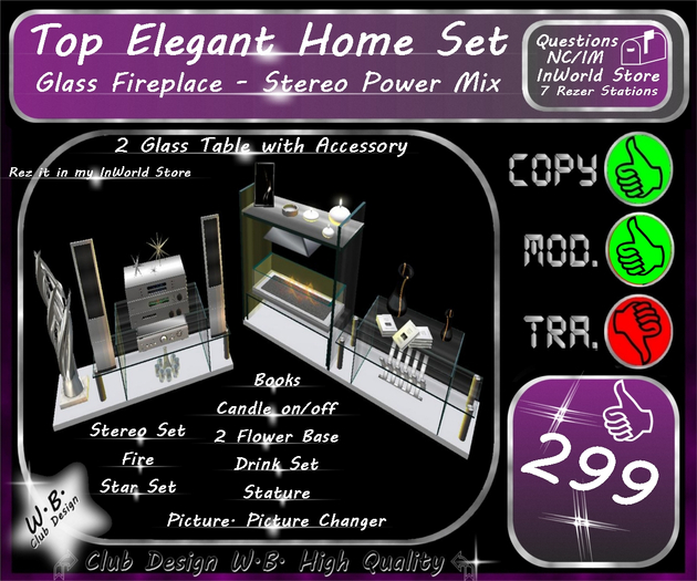 * New * Home Set * Glass Fireplace & Stereo Set *