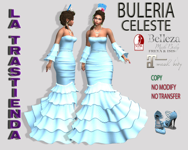 (XR)VESTIDO FLAMENCA BULERIA CELESTE