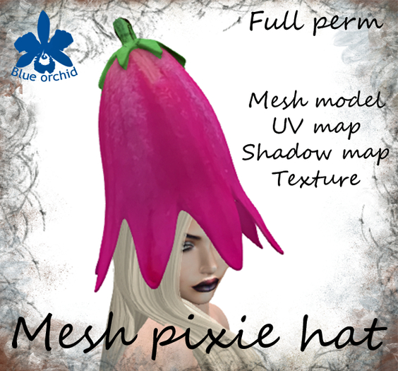 Blue orchid ~  Mesh pixie hat (boxed)