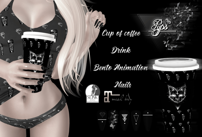 .::Pyps::. Dark cat Cup of coffee and nails (Maitreya Slink)