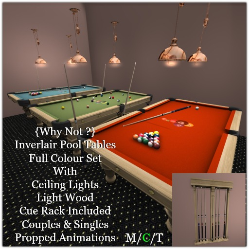{Why Not ?} Inverlair Pool Tables-Red-Blue-Green-LW-Boxed