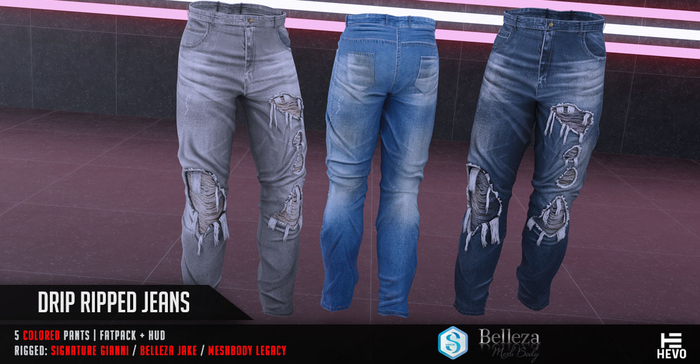 HEVO - Drip Ripped Jeans Light Blue B.