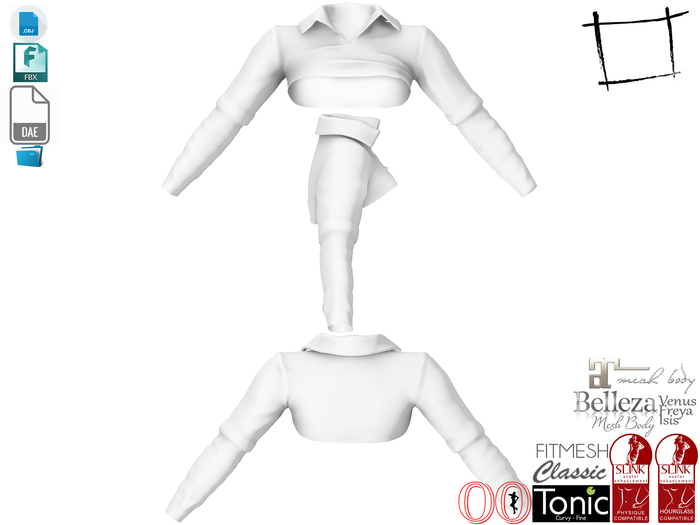 Dae Obj FBX For Women's Shirt Neck Crop Top Slink, Maitreya, Belleza, Tonic