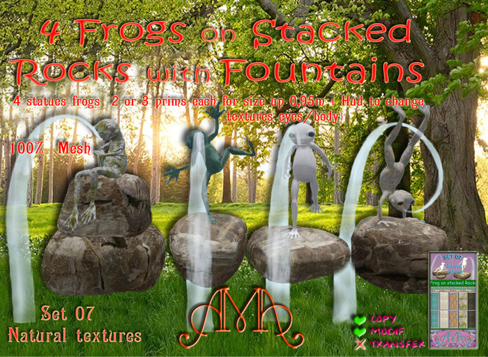 Set 07- Frogs on Stacked Rocks with Fountains (mesh) NaturalTex