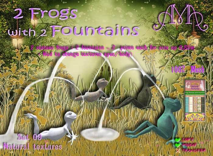Set 09- Frogs with Fountains (mesh) Natural Textures