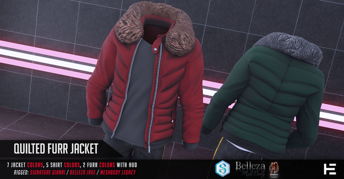 HEVO - Quilted Fur Jacket Red B.