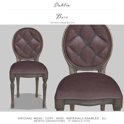 Dahlia - Bare - Tufted Chair - Raisin -  Bento Chair - Feature