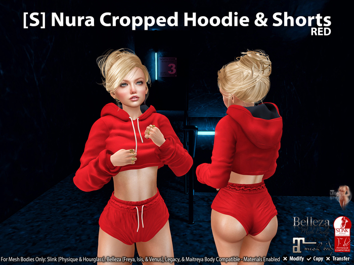 [S] Nura Cropped Hoodie & Shorts Red