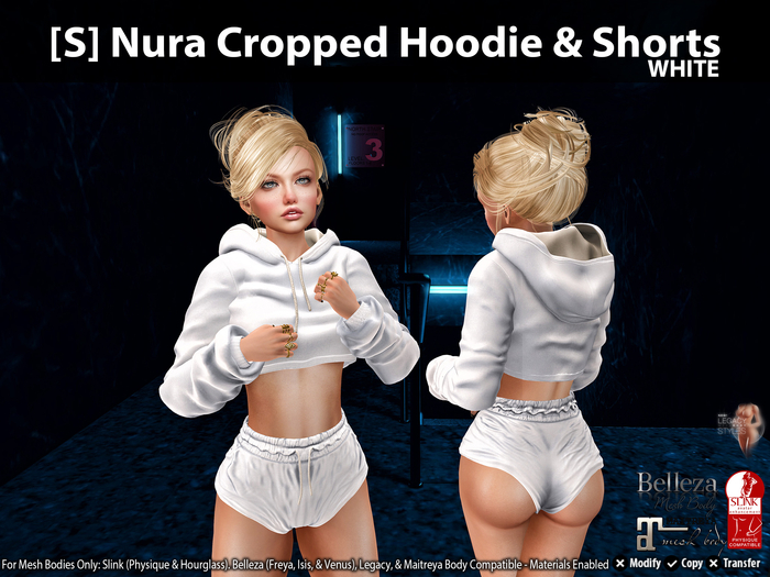 [S] Nura Cropped Hoodie & Shorts White