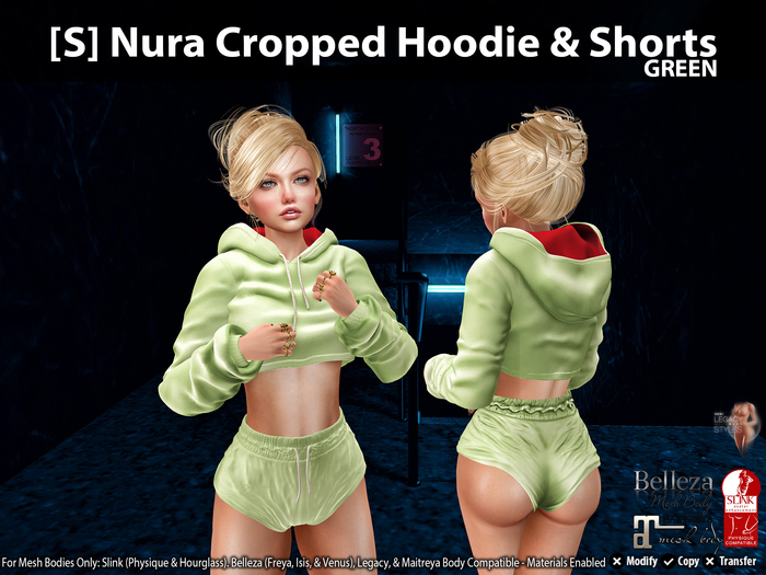 [S] Nura Cropped Hoodie & Shorts Green