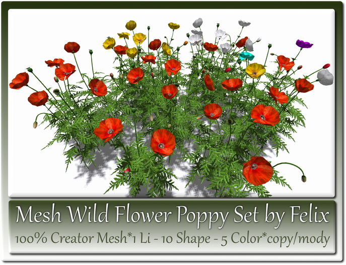 Mesh Wild Flower Poppy Set by Felix 1 Li=10 Shape=5 Color c-m