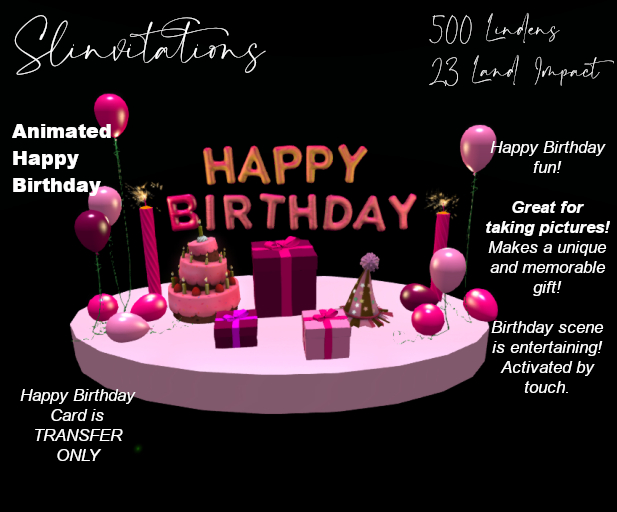 Slinvitations Animated Pink Happy Birthday Card *Boxed*